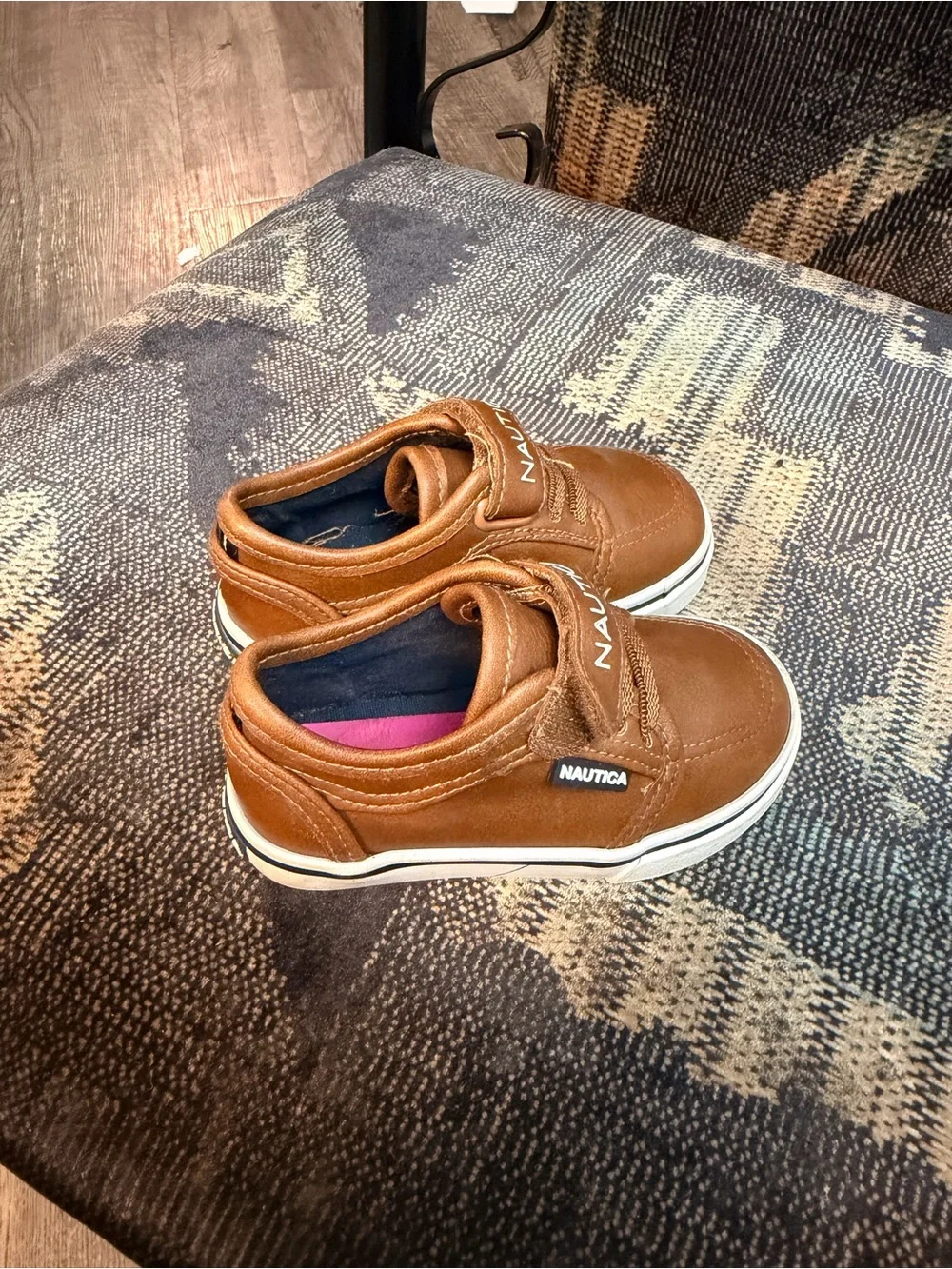 Nautica Kids Tan Brown Leather-Look Hook & Loop Sneakers